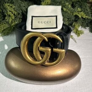 Gucci Black Belt with Gold GG Buckle